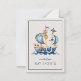 Nautical Blue Watercolor Ship Personalized ノートカード