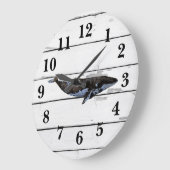 Nautical Blue Whale Shiplap Rustic Decor ラージ壁時計 (傾斜)