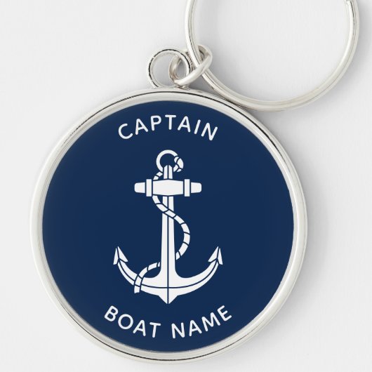Nautical Boat Anchor and Name Captain Custom キーホルダー (正面)