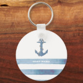 Nautical Boat Name,Anchor,Rope,Light Blue Stripes  キーホルダー (正面)