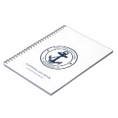 Nautical Boat Name Navy Blue Anchor Captain's Log ノートブック (左側)
