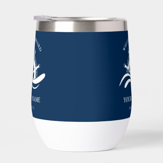 Nautical Boat Name Navy Blue Ship Wheel Welcome (右面)