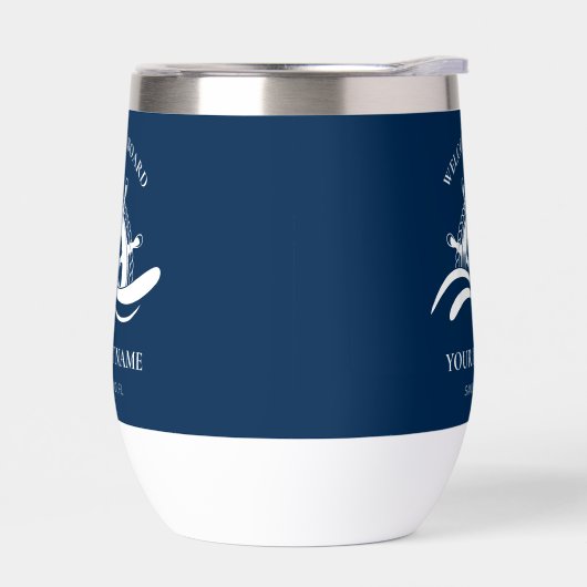 Nautical Boat Name Navy Blue Ship Wheel Welcome (左面)