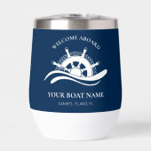 Nautical Boat Name Navy Blue Ship Wheel Welcome (正面)
