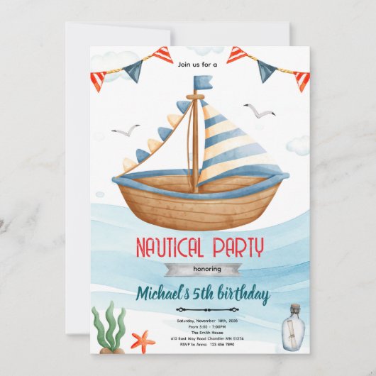 Nautical boat theme party invitation 招待状 (正面)