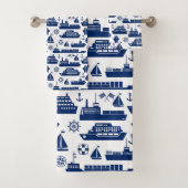 Nautical Boats Pattern Towel Set, White and Blue  バスタオルセット (インサイチュ)