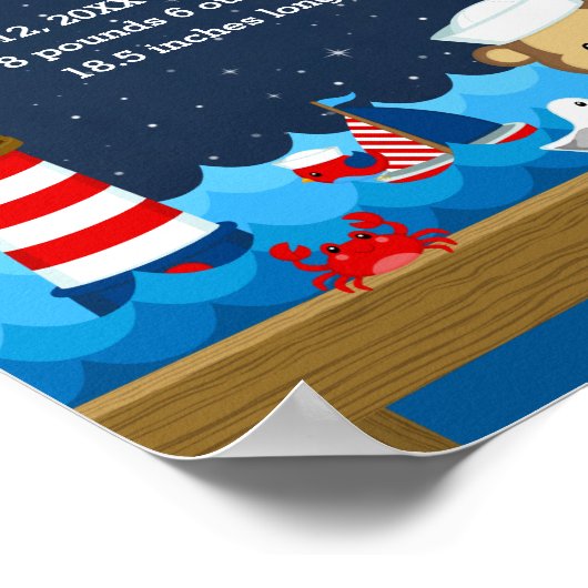 Nautical Boy Monkey Red Navy Birth Statistics ポスター (角)