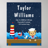 Nautical Boy Monkey Red Navy Birth Statistics ポスター (正面)