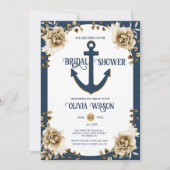 Nautical Bridal Shower Anchor Blue Gold Floral  招待状 (正面)