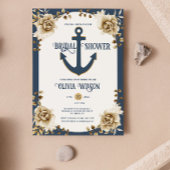 Nautical Bridal Shower Anchor Blue Gold Floral  招待状
