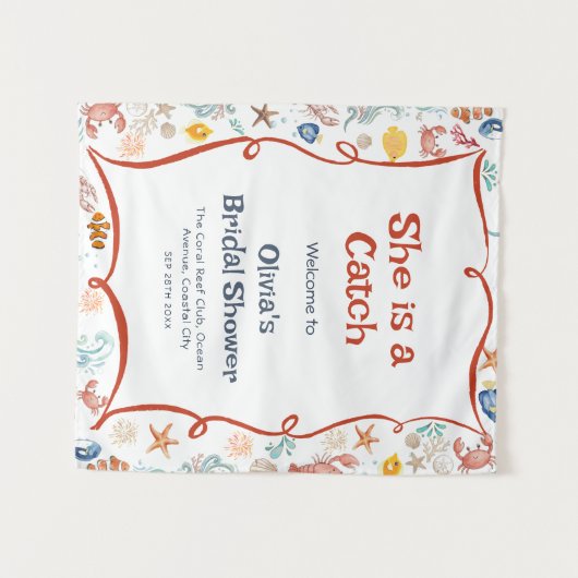 Nautical Bridal Shower Welcome Backdrop Tapestry タペストリー (正面(横))