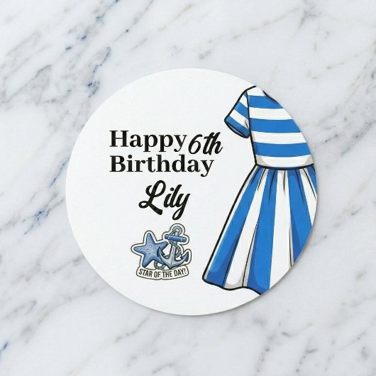 Nautical Cabana Sailor Birthday ラウンドシール