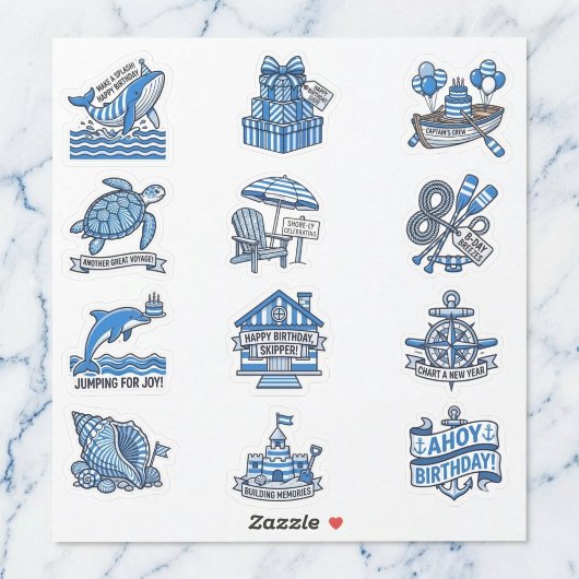 Nautical Cabana Sailor Birthday Sticker Sheet Set シール
