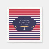 Nautical Captain Hat Birthday Navy & Red Stripes K スタンダードカクテルナプキン (正面)