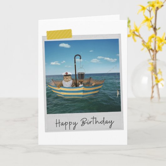 Nautical Cat Funny Birthday Card カード (黄色い花)