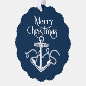Nautical Christmas Anchor Navy Blue オーナメントカード (左)