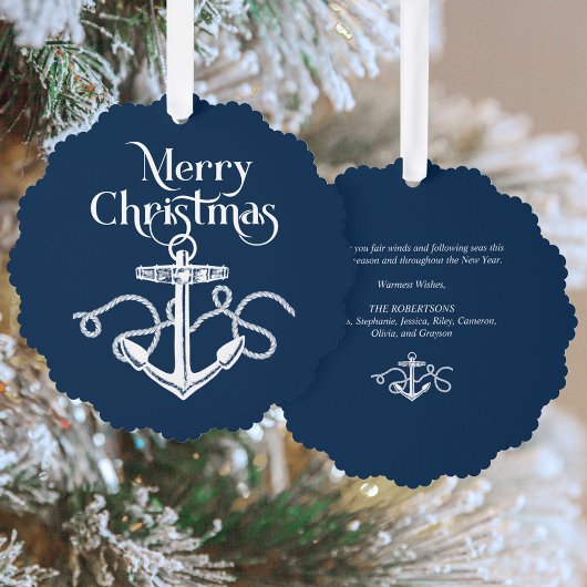 Nautical Christmas Anchor Navy Blue オーナメントカード