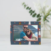 Nautical Christmas Coastal Lighthouse Pattern シーズンポストカード (スタンド正面)