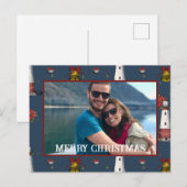 Nautical Christmas Coastal Lighthouse Pattern シーズンポストカード (正面/裏面)