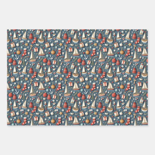 Nautical Christmas Gift Wrapping Paper  ラッピングペーパーシート (正面)