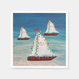 Nautical Christmas Harbor parade スタンダードカクテルナプキン