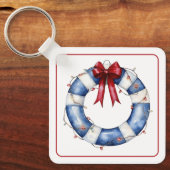 Nautical Christmas Life Preserver With Bow キーホルダー (正面)