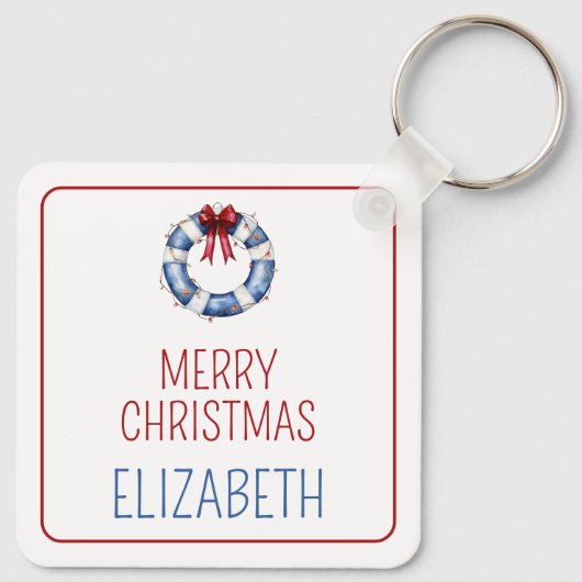 Nautical Christmas Life Preserver With Bow キーホルダー (裏面)