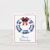 Nautical Christmas Life Preserver With Bow ノートカード (正面)