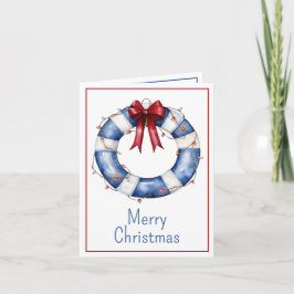 Nautical Christmas Life Preserver With Bow ノートカード