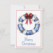Nautical Christmas Life Preserver With Bow ノートカード (正面)