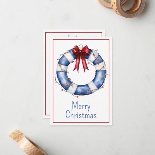 Nautical Christmas Life Preserver With Bow ノートカード (正面/裏面インサイチュ)