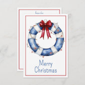 Nautical Christmas Life Preserver With Bow ノートカード (正面/裏面)