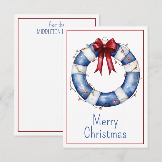 Nautical Christmas Life Preserver With Bow ノートカード (正面/裏面)