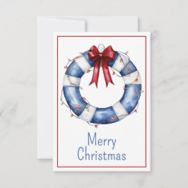 Nautical Christmas Life Preserver With Bow ノートカード