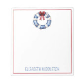 Nautical Christmas Life Preserver With Bow ノートパッド (正面)