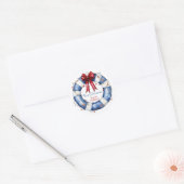 Nautical Christmas Life Preserver With Bow ラウンドシール (封筒)
