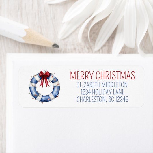 Nautical Christmas Life Preserver With Bow ラベル (インサイチュ)