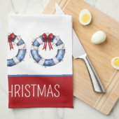 Nautical Christmas Life Preservers With Bows キッチンタオル (四つ折り)