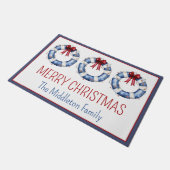 Nautical Christmas Life Preservers With Bows ドアマット (アングル)