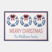 Nautical Christmas Life Preservers With Bows ドアマット (正面)