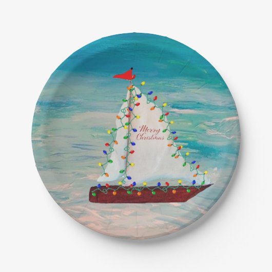 Nautical Christmas Sailboats harbor parade ペーパープレート (正面)