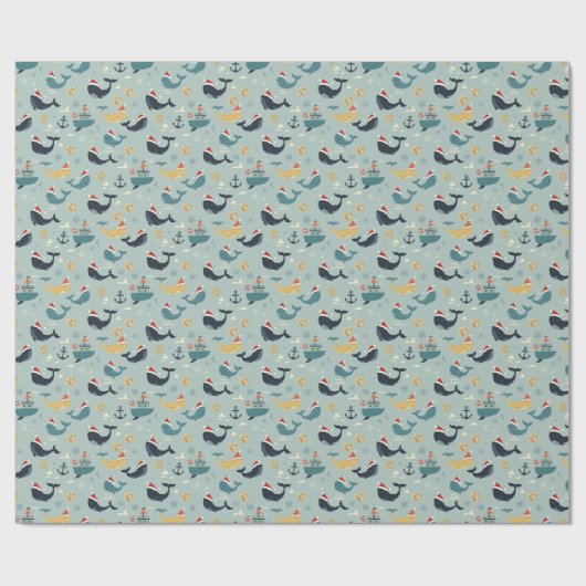 Nautical Christmas Wrapping Paper Featuring Whales ラッピングペーパー (フラット)