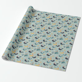 Nautical Christmas Wrapping Paper Featuring Whales ラッピングペーパー