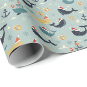 Nautical Christmas Wrapping Paper Featuring Whales ラッピングペーパー (ロールコーナー)