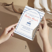 Nautical Coastal Blue Boat Stripe Baby Boy Aqiqah 招待状
