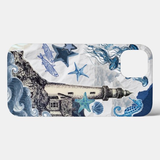 Nautical Coastal Collage: Lighthouse & Sea Life Ed Case-Mate iPhoneケース (裏面 (横))