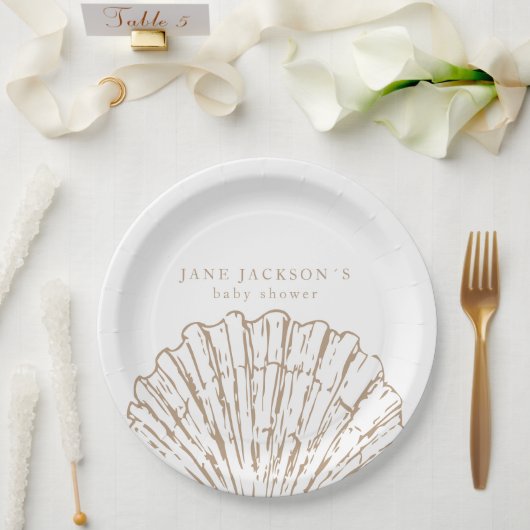 Nautical Coastal Elegeant Clamshell Baby Shower ペーパープレート (ウェディング)