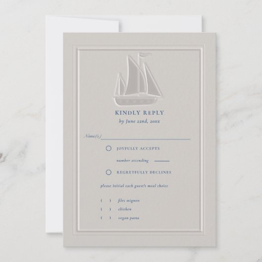 Nautical Coastal Sailboat Formal Wedding RSVP (正面)
