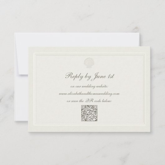 Nautical Coastal Shell Modern Classic QR Wedding 出欠カード (正面)