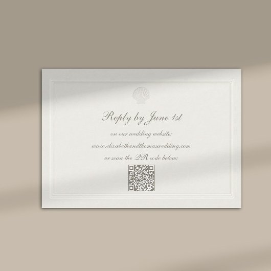 Nautical Coastal Shell Modern Classic QR Wedding 出欠カード